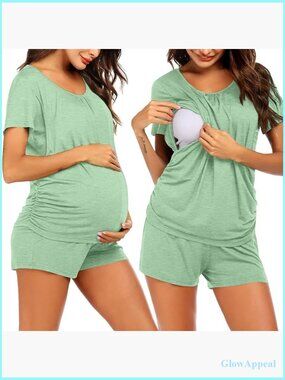 Maternity Nursing Pajama Set Medium Soft Polyester Breastfeeding Lounge